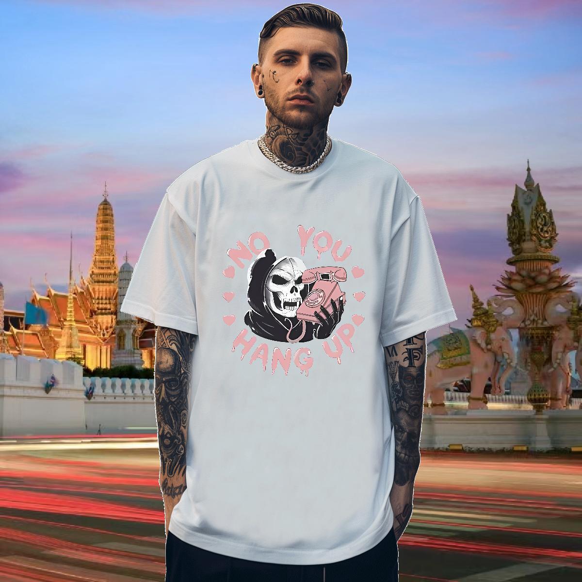 Popular T-Shirts 230g Pure Cotton skull Sport Graphic Breathable Short Sleeve Men Tops Tees Classic Casual Tshirts