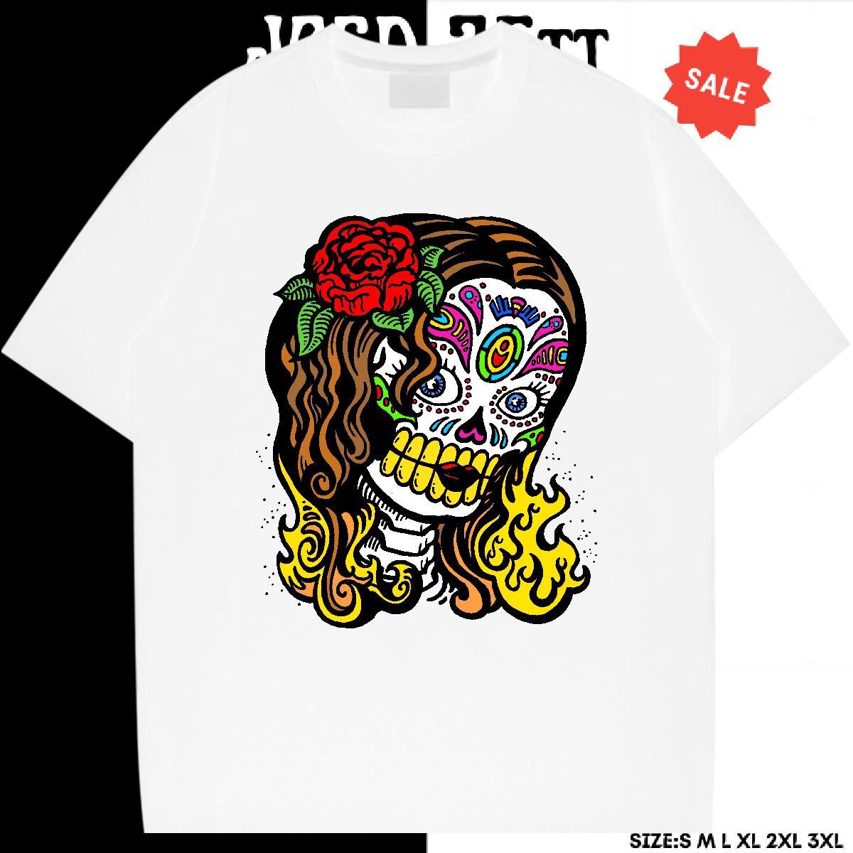 Unisex T-Shirts for Men 230g Cotton skull Street Casual Cartoon Print Round Neck Short Sleeve Mens Tshirts Casual New Clothings