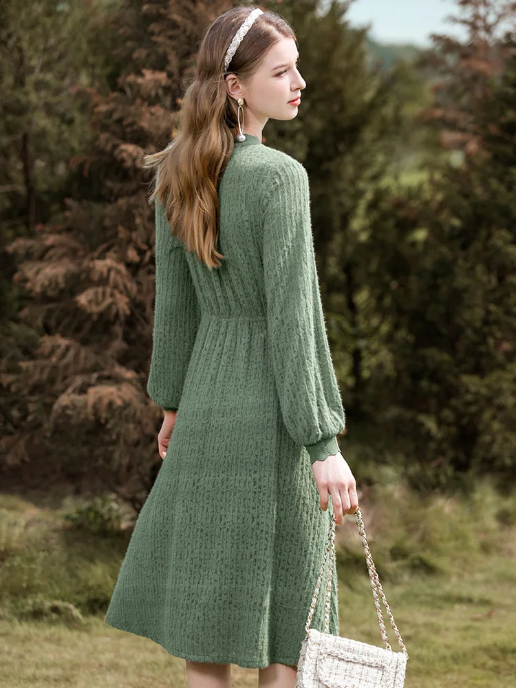I BELIEVE YOU Dresses for Women Winter Elegant Puff Sleeves High Waist A-line Vestidos Solid Female Fairy Dress 2224094772 240824