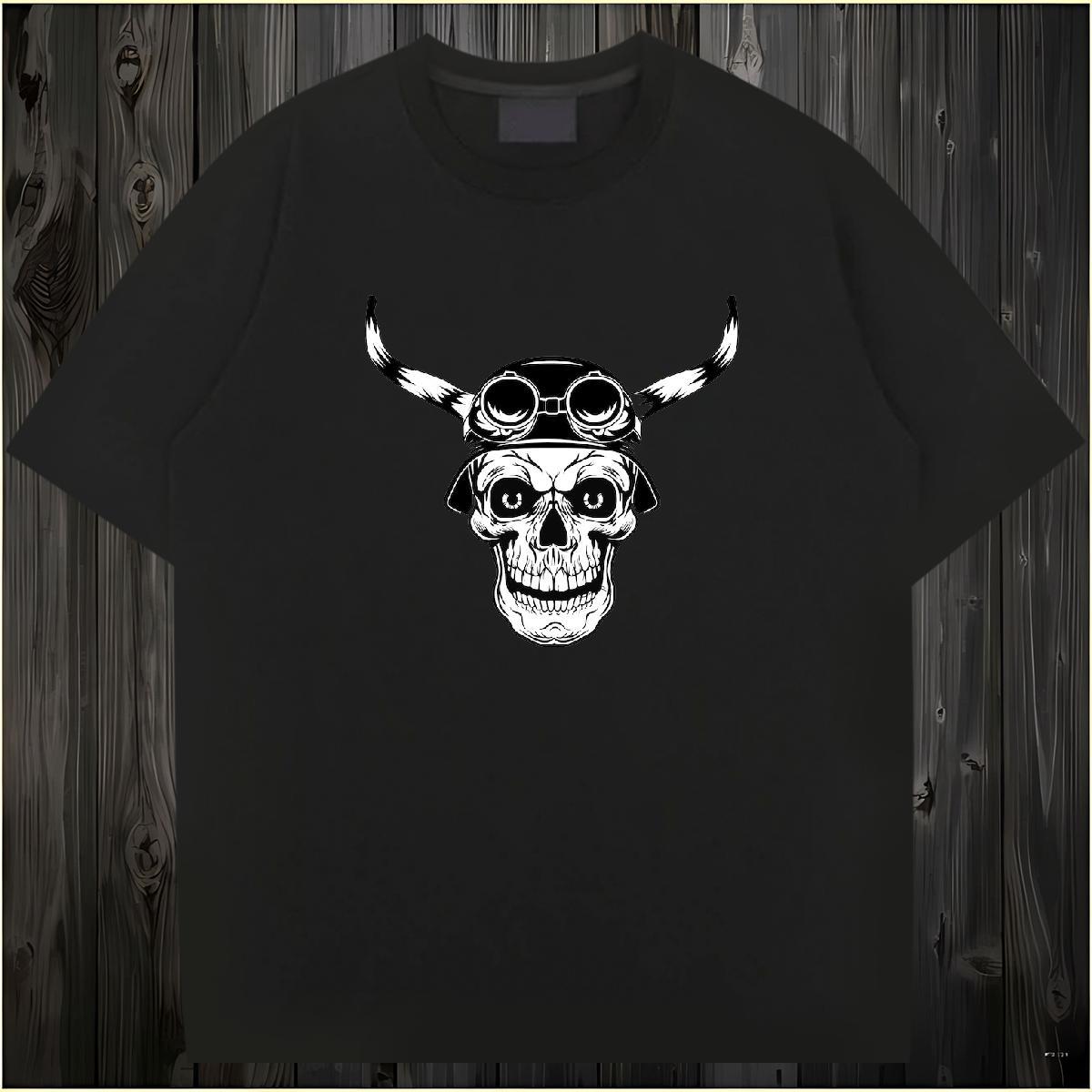 Popular T-Shirts for Men 230g 100% Cotton skull Street Casual Black White Pure Cotton Tshirts Free Shipping Polos