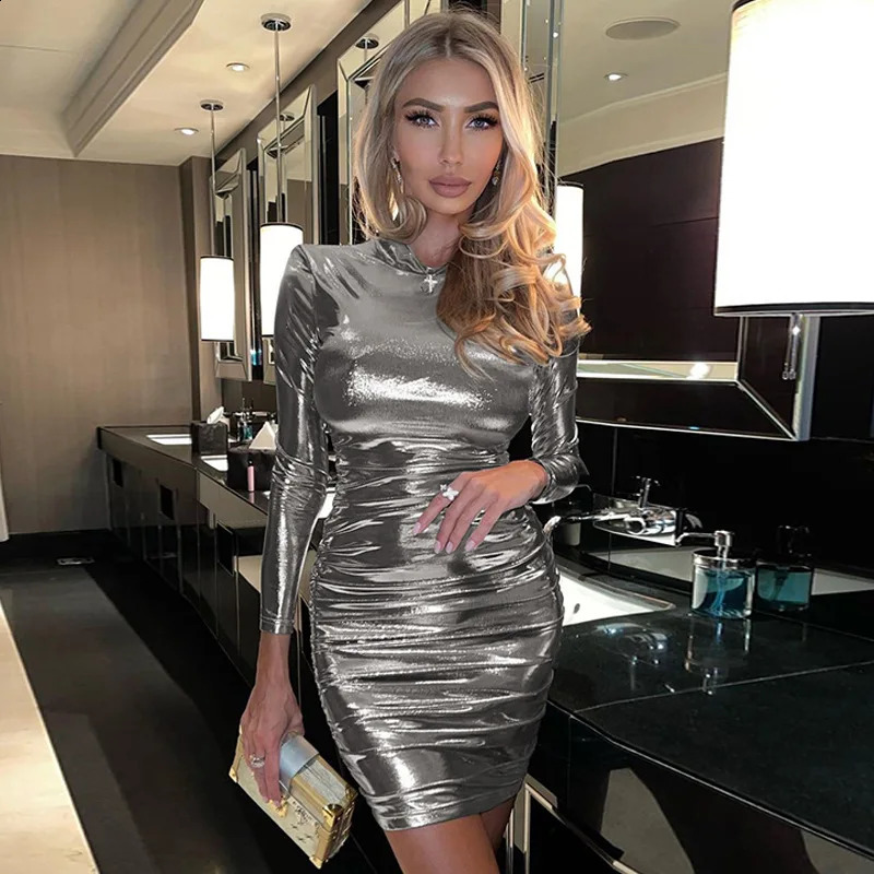 Winter Fashion Sexy Slimming Pleated Long Sleeved Skirt With Hip Wrap Polyester Dress For Women 240823