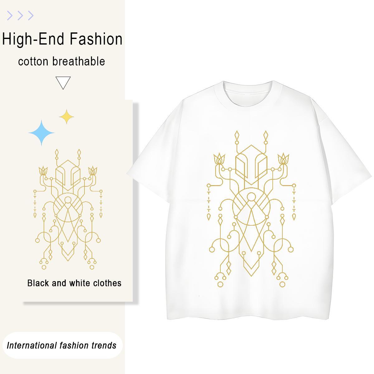 Designer Womens Tshirts 100% Cotton 230g Geometric line Daily Outfit T Shirts Women Crew Neck Custom Printed Tops