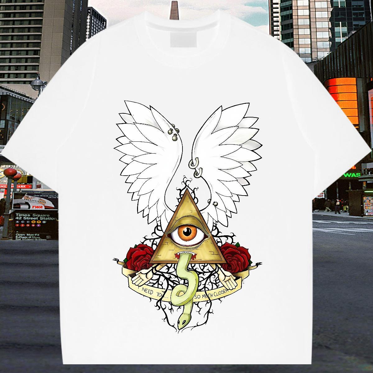 Loose Fit T Shirts Men 230g 100% Cotton eye of the devil Anime Printing Street Oversized 4XL O-Neck Short Sleeve Tshirts Customized Tops Shirt