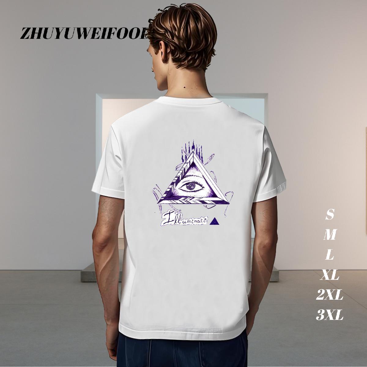 Soft T-Shirts for Men 230g Cotton eye of the devil Street Casual Floral Print Breathable Crew Neck Men Tops Tees Factory Direct Top Tees