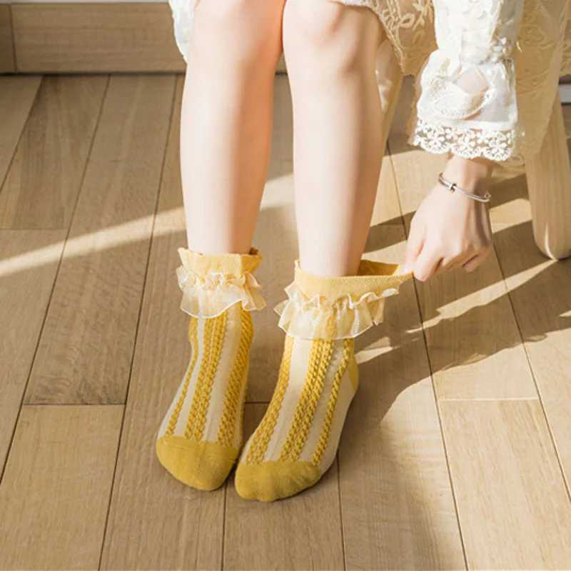 3/6 Pairs Girls Lace Ruffle Socks Cotton Breathable Comfy Adorable Princess-Style Kids Dance-Ready Socks with Frilly Trim CL240824
