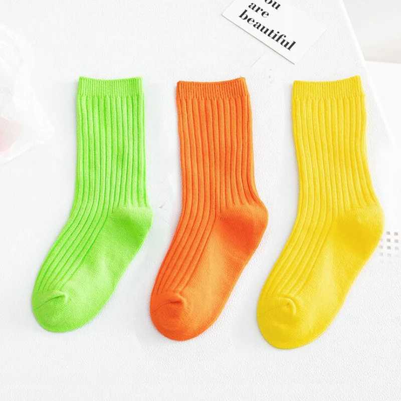 3Pairs/Lot 2024 Spring Summer Childrens Candy Color Socks Korean Japanese Style Kids Boys Girls Double Needle Mid-Tube Socks CL240824