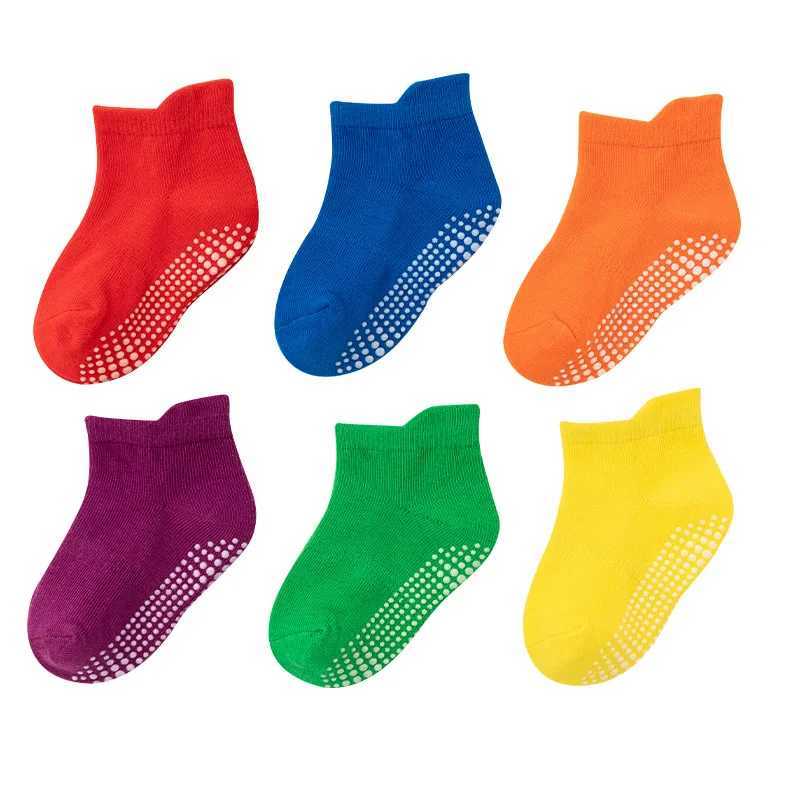 6 Pairs/lot 0 to 6 Yrs Cotton Childrens Anti-slip Boat Socks For Boys Girl Low Cut Floor Kid Sock With Rubber Grips Four Season CL240824