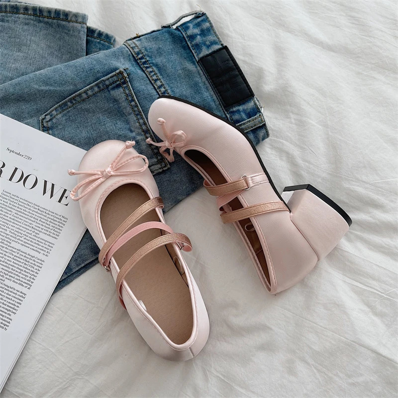 Spring Autumn Mary Jane Shoes Fashion Shallow round toe mid heel shoes for women Elegant outdoor single pump shoes for women 240823