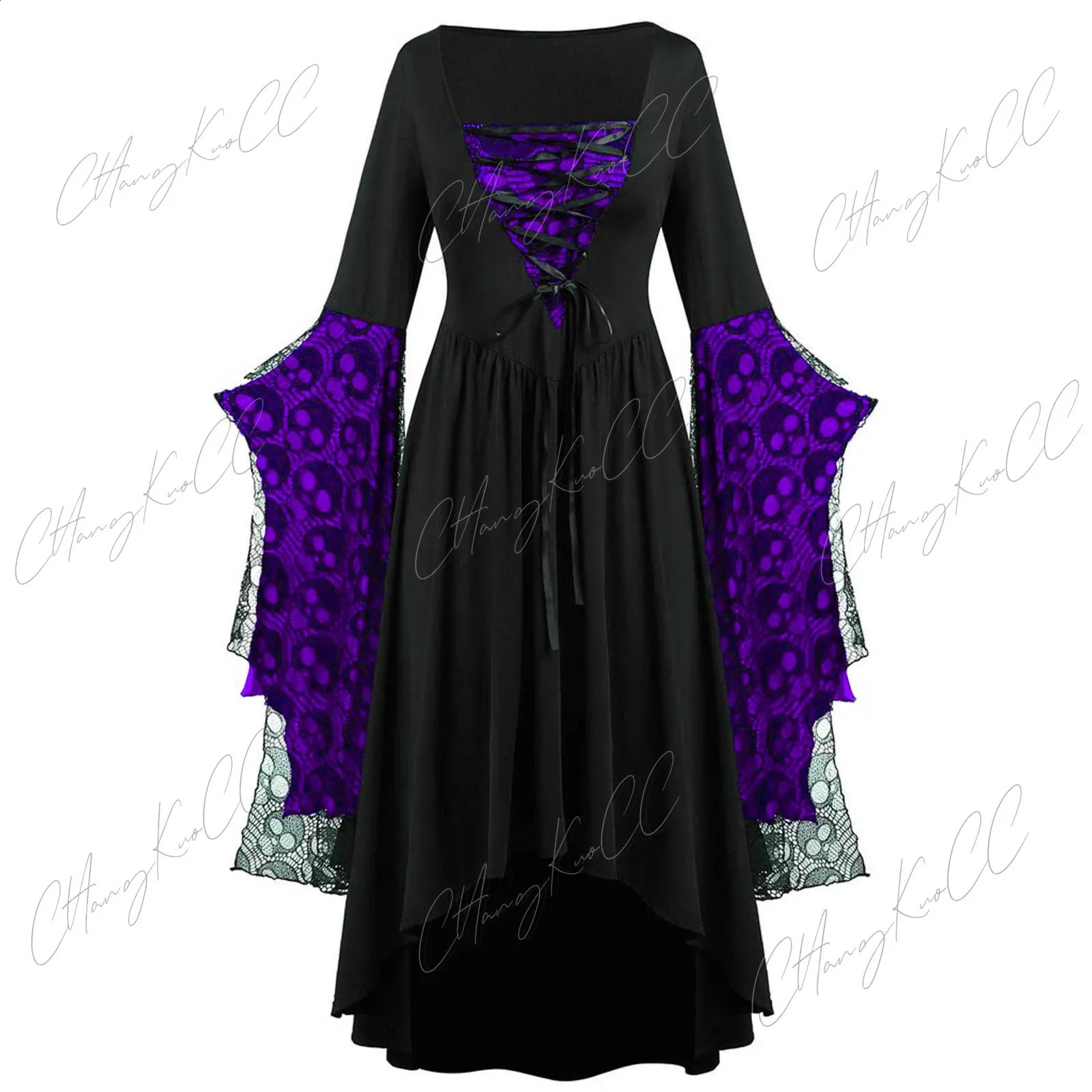 Retro Halloween cosplay costume witch Gothic dress ghost party print medieval bride womens clothing w240824