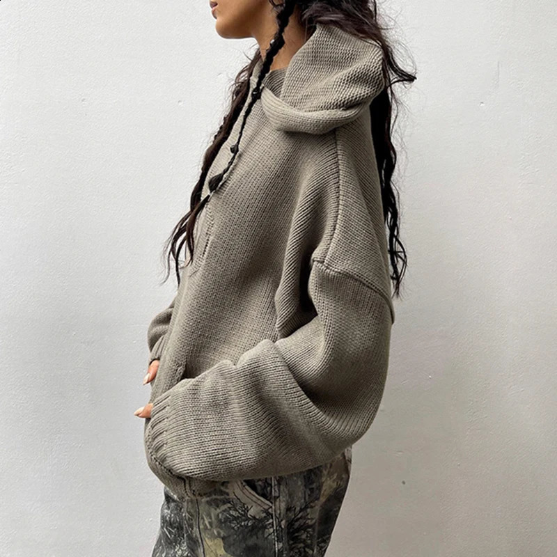 CIBBAR Oversized Letter Print Sweater Solid Loose Hooded Jumpers Pullovers for Women y2k Vintage Streetwear Casual Clothing Lady 240824