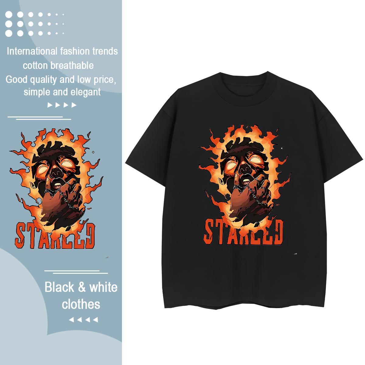 Unisex Men T Shirts 230g 100% Cotton skull Daily Wear Cartoon Printing L-4XL O Neck Short Sleeves Men Clothes T-Shirt DIY Customized Tees