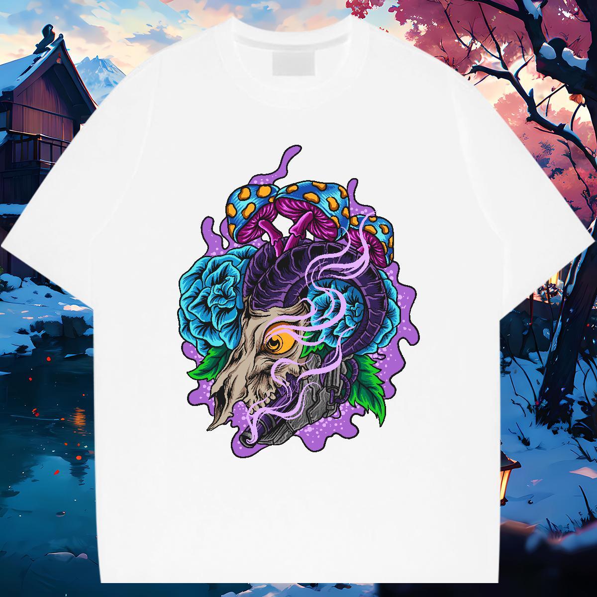 Loose Mens T Shirts 230g Cotton skull Casual Daily Wear Custom Print Oversized Crew Neck Tshirt for Man Woman DIY Tops