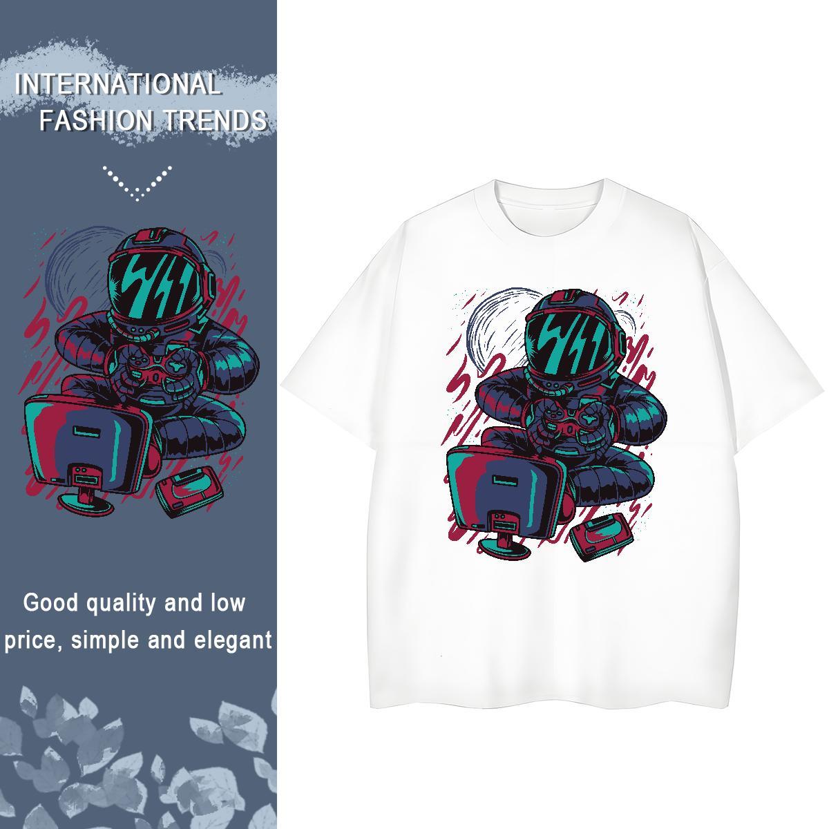 Free Shipping Women Tshirts 230g Cotton spaceman Hip Hop T shirt Crew Neck Cartoon Printing L-4XL Clothings