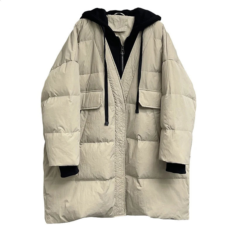 Schinteon womens white duck down jacket oversized autumn and winter warm casual with hood twopiece patch 240823