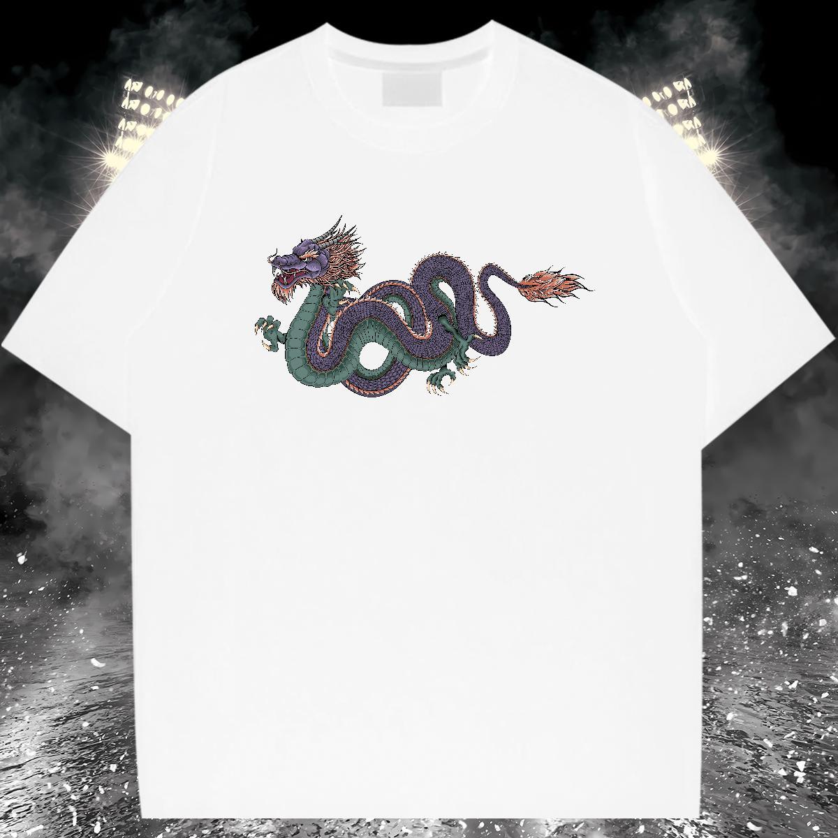 High Quality T Shirts Men 100% Cotton 230g dragon Casual Beach Custom Anime Breathable Crew Neck Couples T Shirts 2024 New Tees