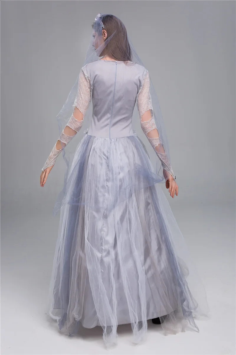 Adult horror zombie ghost bride costume cosplay Halloween fancy party dress with veil suitable for women 240823