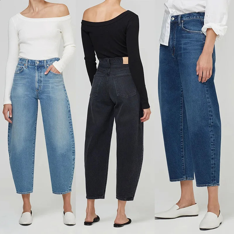IOO Womens Conical Cut Jeans with Pocket Edge High Quality Loose Fit Shining 240823