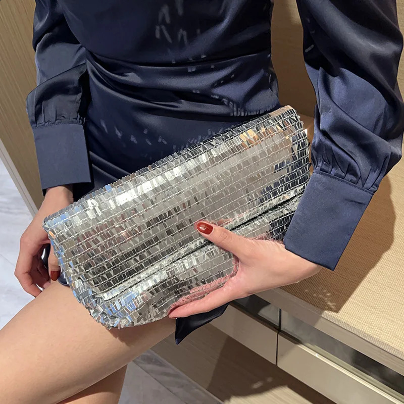 Silver Shinging Sequin Pillow Clutches HandBags Summer Ladies Party Clutch Purses For Women Fashion Prom Phone Handbags 240823