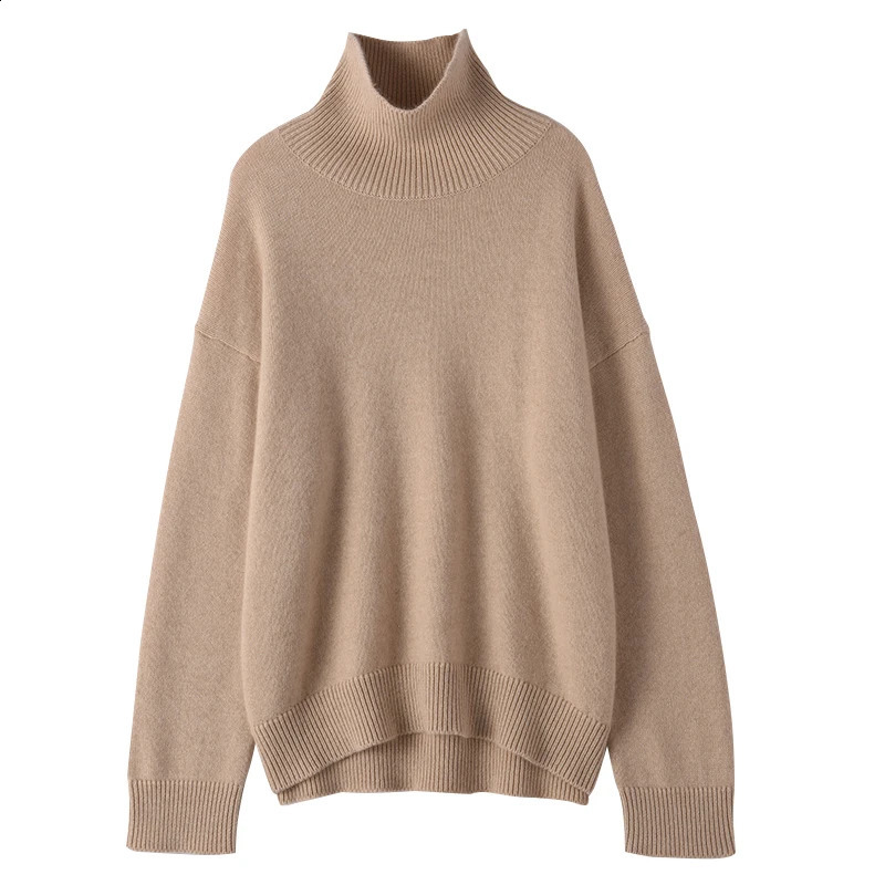 HSY Europe AutumnWinter Womens turtleneck Loose cashmere sweater Womens 100% pure cashmere knit long sleeve thickened sweater 240824
