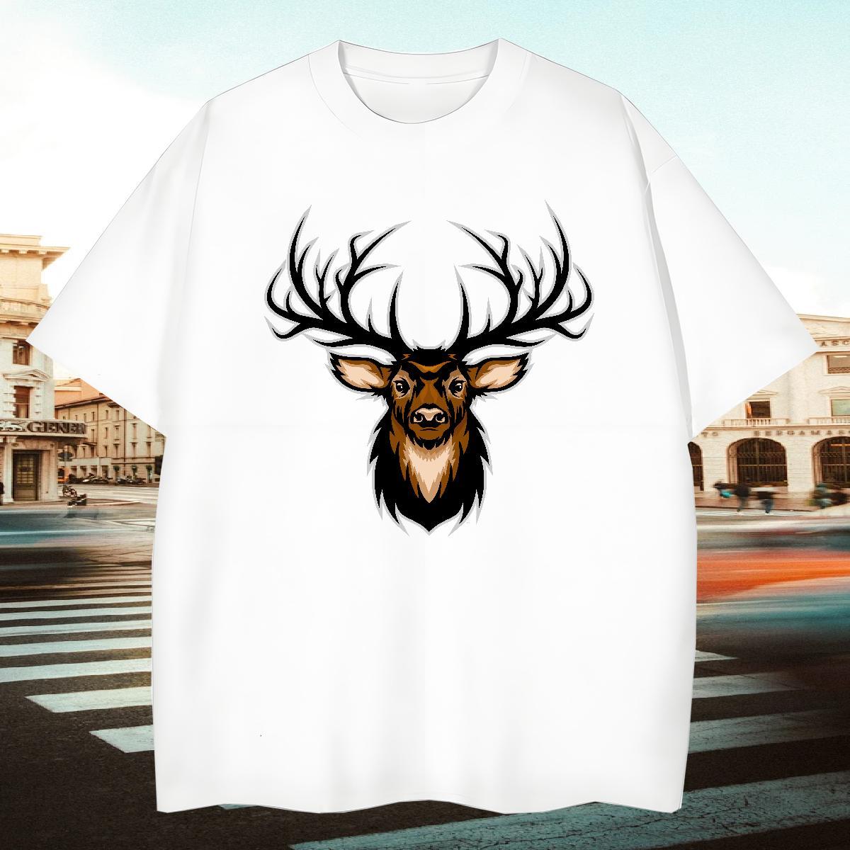Customized Men Tees deer Outdoor 230g Cotton Tops Tees O-Neck Short Sleeve Unisex Men T Shirts Plus Size Custom