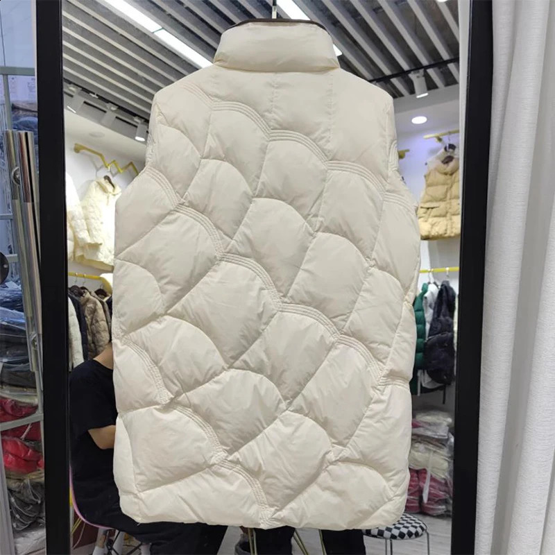 Lagabogy Medium length Inflatable Jacket Winter Womens Simple White Duck Down Stand up Collar Parka Single Chest 240823