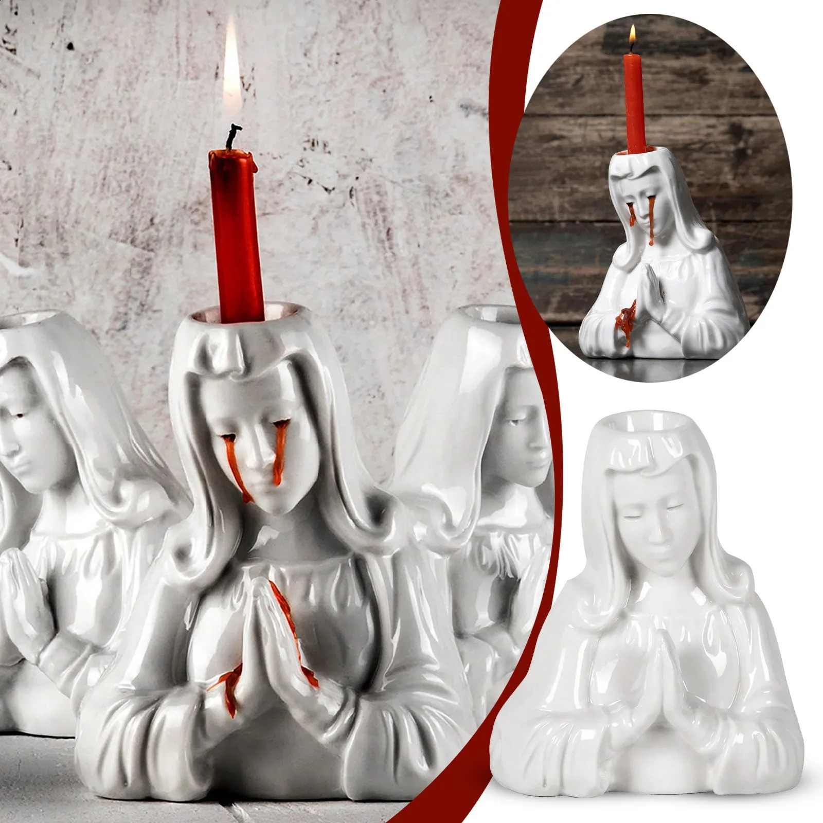 Crying Halloween Candle Holder Crying Mary Candle Holders For Pillar Candles Candlestick Holders Sheds Red Candle Tears Decor 240824