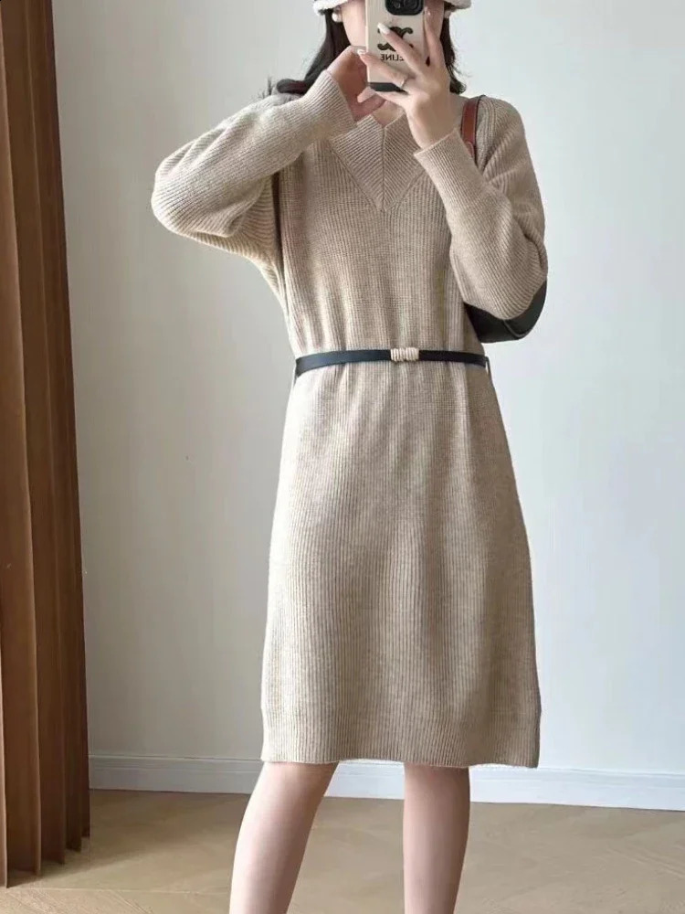 Party Temperament Slim Tweed Long Sleeved Woman knit Dress Vintage V-Neck Overknee Maxi Dresses for Women Vestidos Winter 240824
