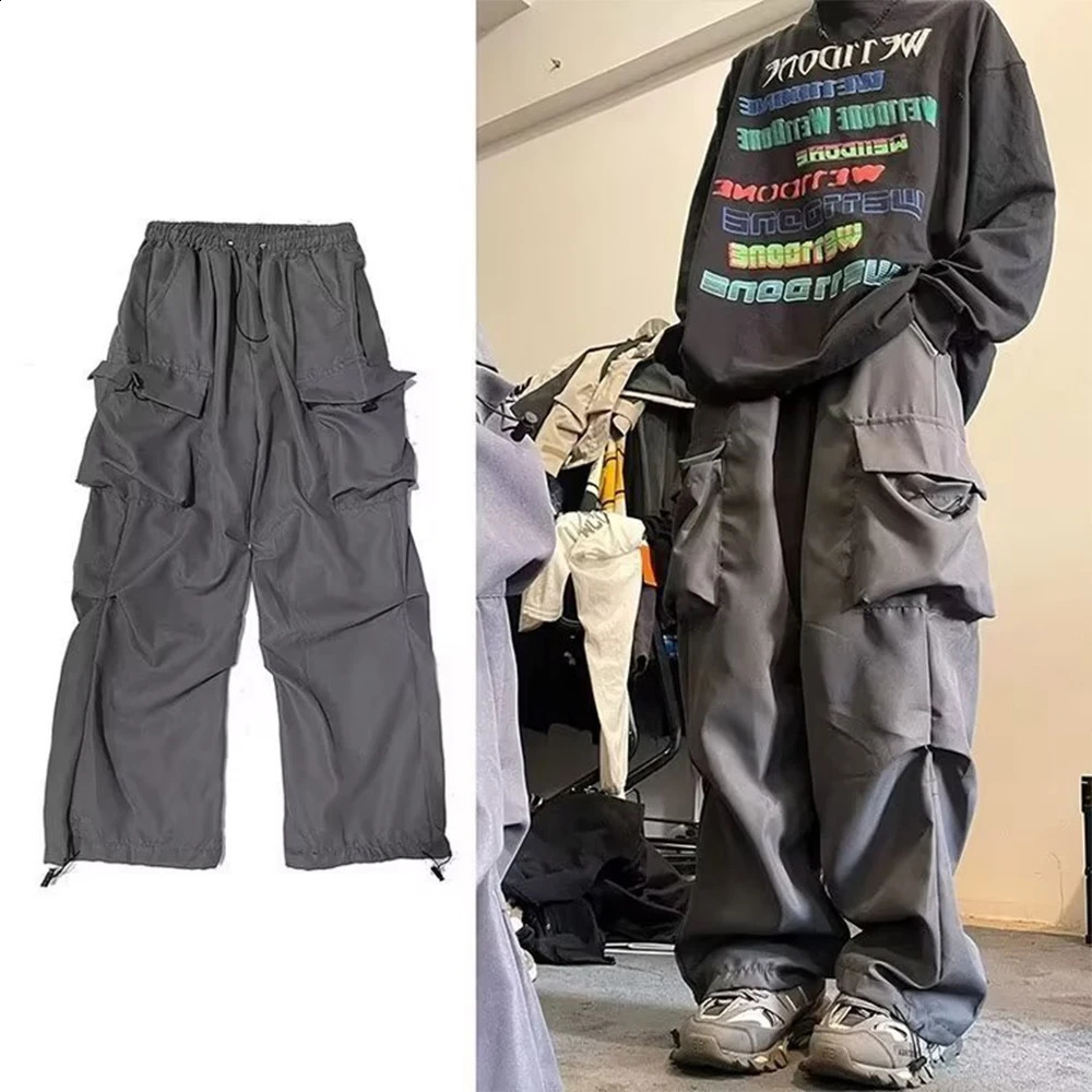Home>Products>Black Mens Cargo Pants>Hip Hop Grey Cart>Mens Red Spring Cotton Loose Casual Street Clothing Hip Pocket 240823