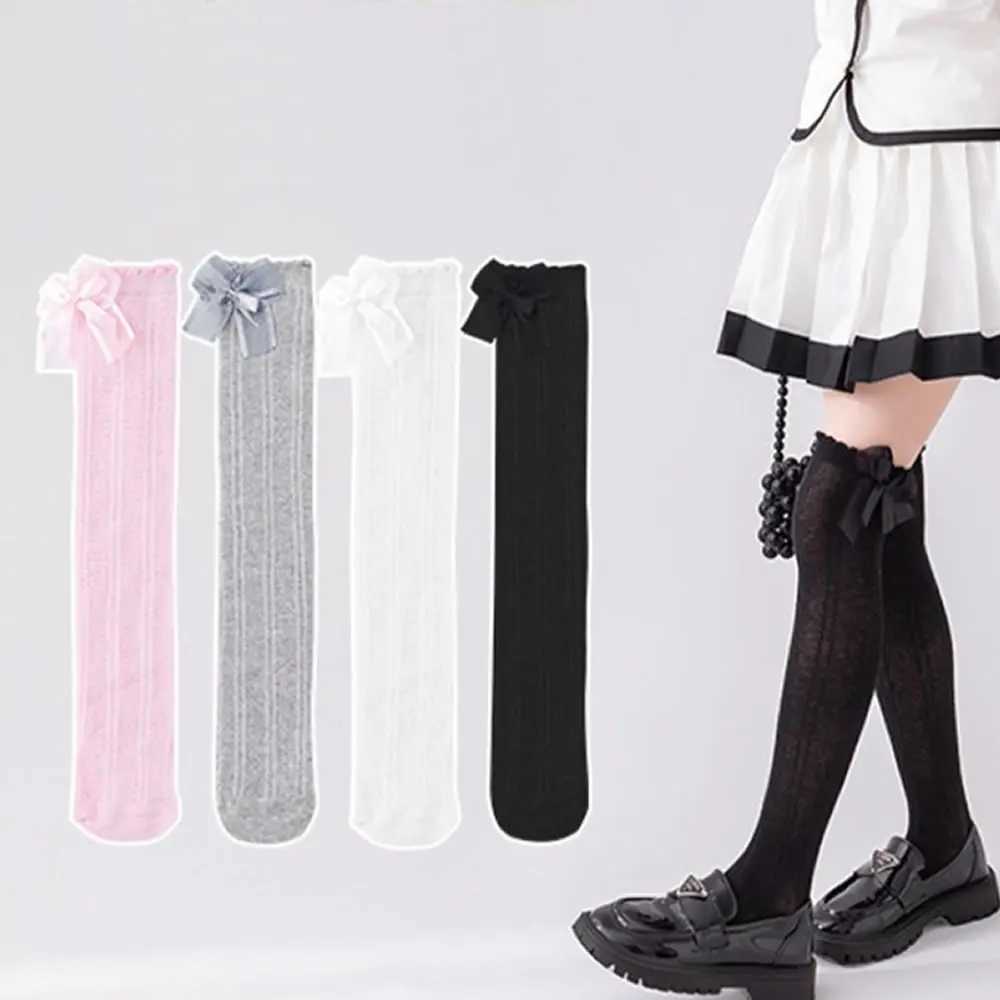 Girls summer thin silk stockings anti-mosquito stockings baby fishnet socks girl bowknot children long cotton socks CL240824