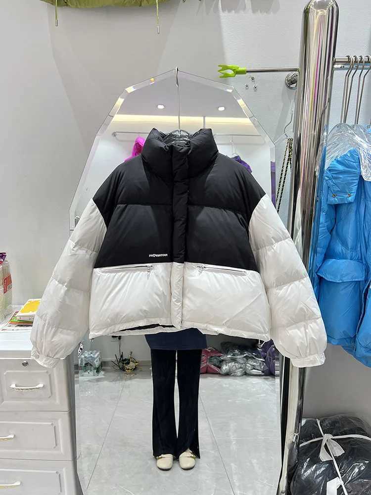 Women's Down Parkas New Down Jacket Womens Stand Collar Korean Fashion White Duck Down Coat Outerwear Long Slve Casual Camperas De Mujer Y2408245