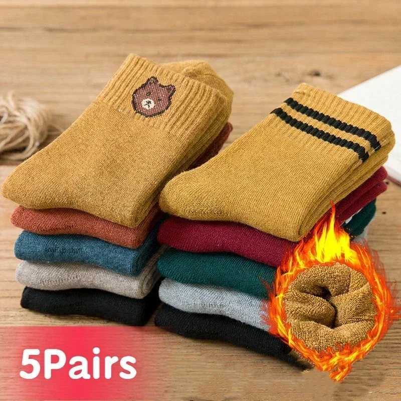 5 Pairs Warm Plush Kids Socks Autumn And Winter Plush Thicken Toddler Boys Girls Cotton Socks 1 to 12 Years Children Socks CL240824