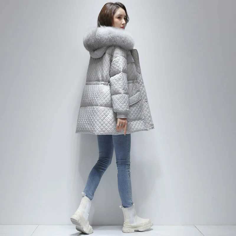 Women's Down Parkas Winter 2023 Women 90% White Duck Down Jacket Real Natural Fur Hooded Warm Thick Puffer Feather Coat Snow Outwear Y2408249BUL