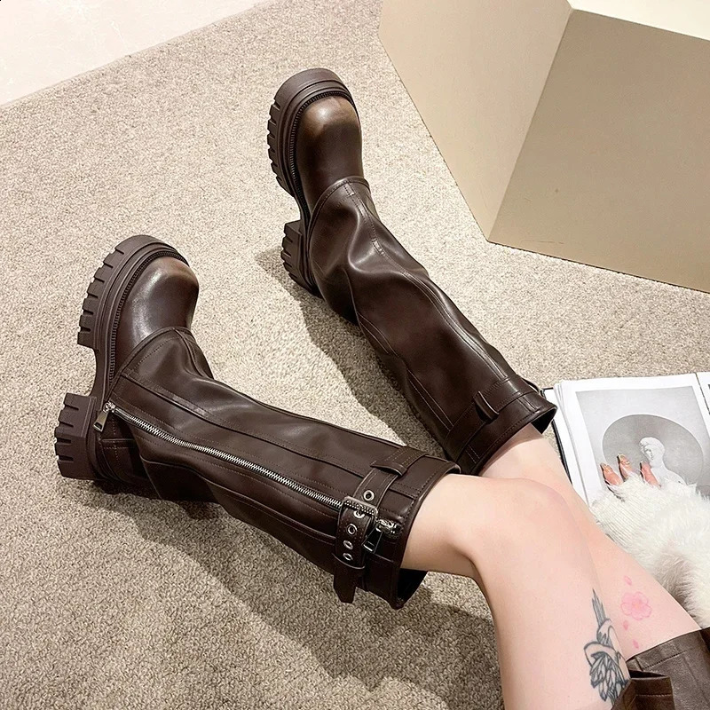 Winter Womens Bicycle Boots Fashion Buckle Womens Elegant Platform Long Tube Boots Casual Womens Knee High Boots 240823