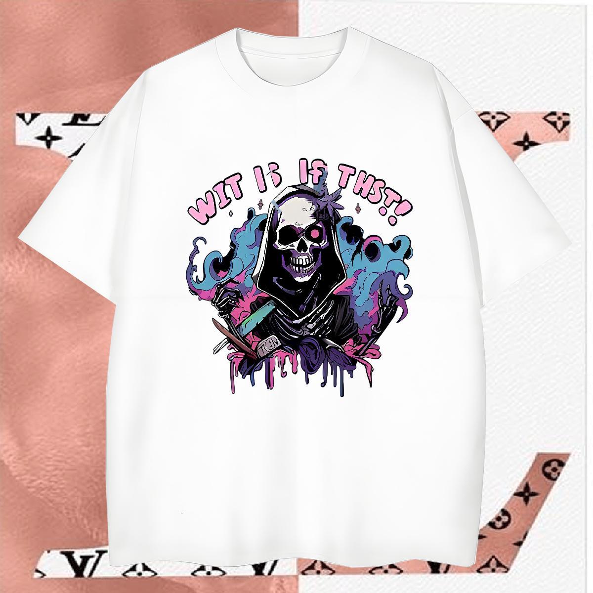 Loose T-Shirts for Men 230g Cotton skull Hip Hop Street Custom Printing Breathable Crew Neck Couples T Shirts Free Shipping Tees