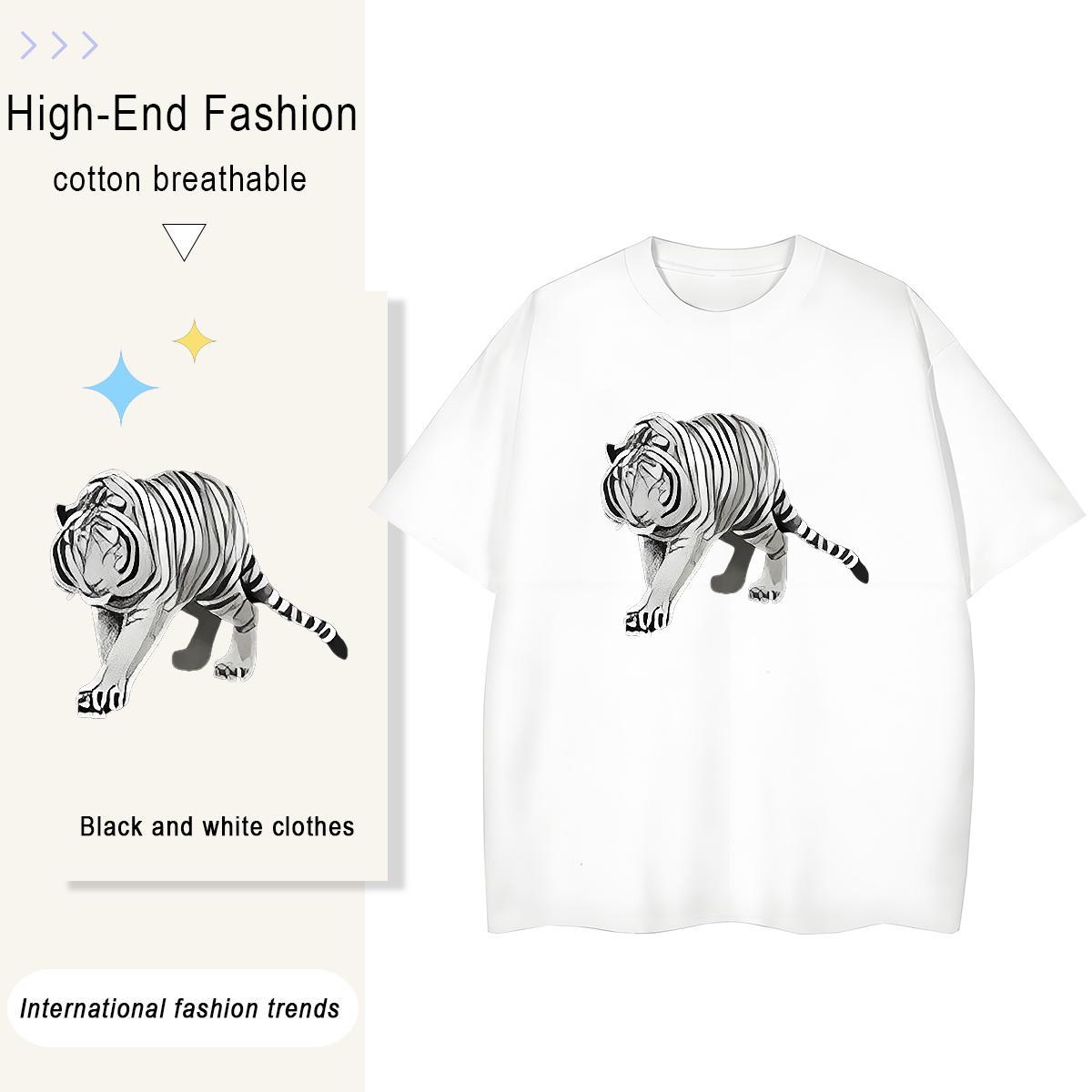 Custom Men Clothes T-Shirt tiger Street wear Hip Hop 230g Cotton Tee Shirt Breathable Short Sleeve Designer Mens T Shirts Plus Size Cartoon