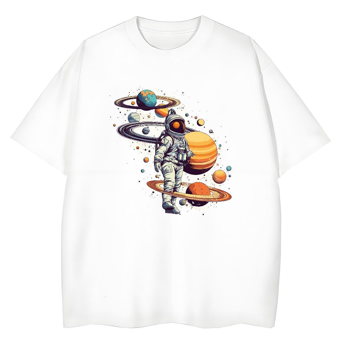 Nice Women Tees 230g Cotton cosmonaut Sports Casual Women T Shirts Breathable Crew Neck White Plus Size Wear
