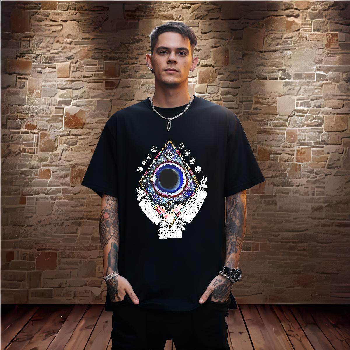 Free Shipping Mens T Shirts 230g Pure Cotton eye of the devil Daily Outfit Anime Breathable Short Sleeve Tshirts 2024 Summer Top Tees