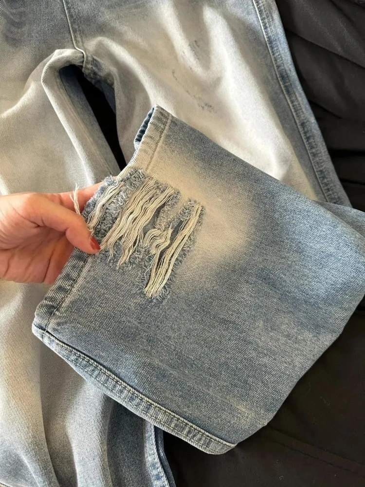 HOUZHOU Casual Loose Vintage Jeans Women Streetwear Y2k Wide Leg Pants Denim Blue High Waist Office Lady Baggy Trousers 240823