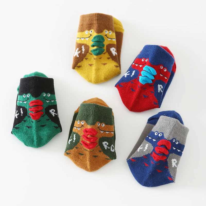 5 Pairs Boys Socks Cute Cartoon Dinosaur Pattern Cotton Comfortable Breathable Kids Socks CL240824