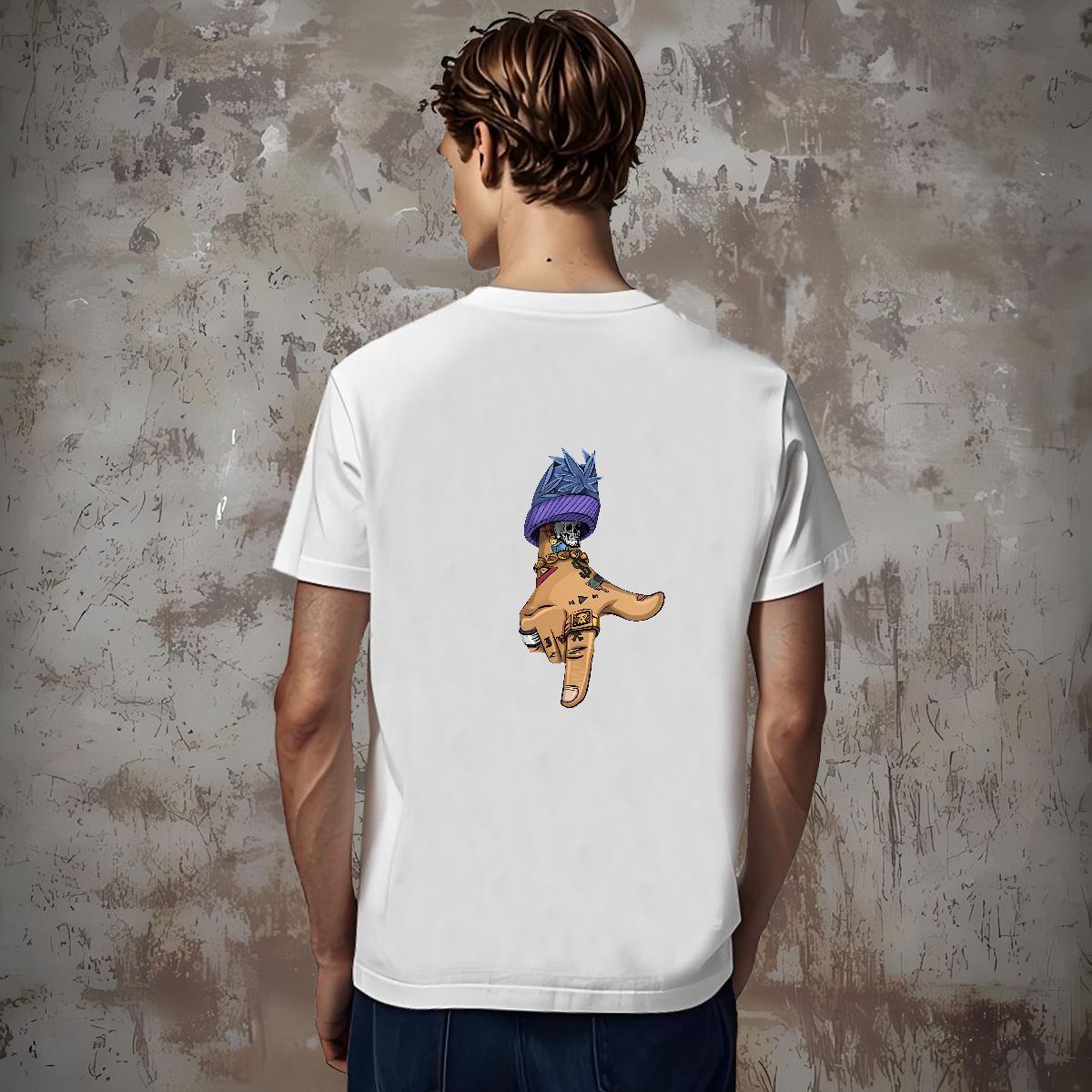 Loose Fit T-Shirts for Men 230g Pure Cotton skull Anime Printing Street White Plus Size Short Sleeve Soft Mens Tshirts 2024 Tops Tees