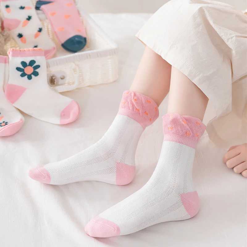 5 pairs of girls socks summer new mesh thin socks mid-calf socks soft breathable non-stuffy feet CL240824