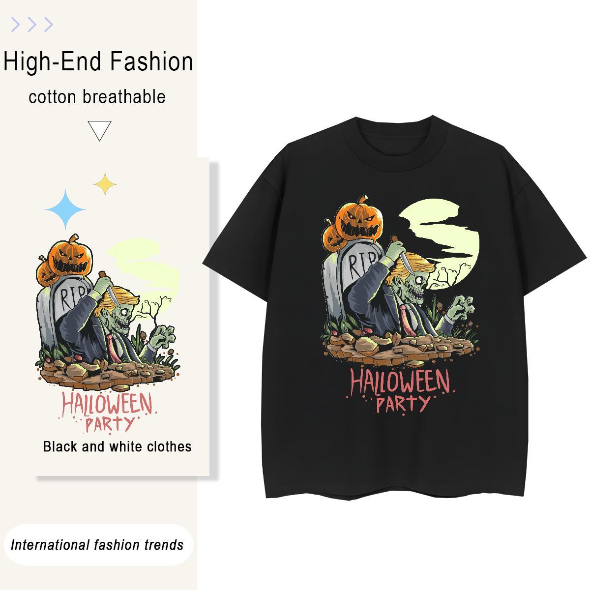 Fashion Design Men Tshirts Halloween High Street Hip Hop 230g Pure Cotton Tops Round Neck Short Sleeve Cool Design T Shirt For Man Cartoon Print