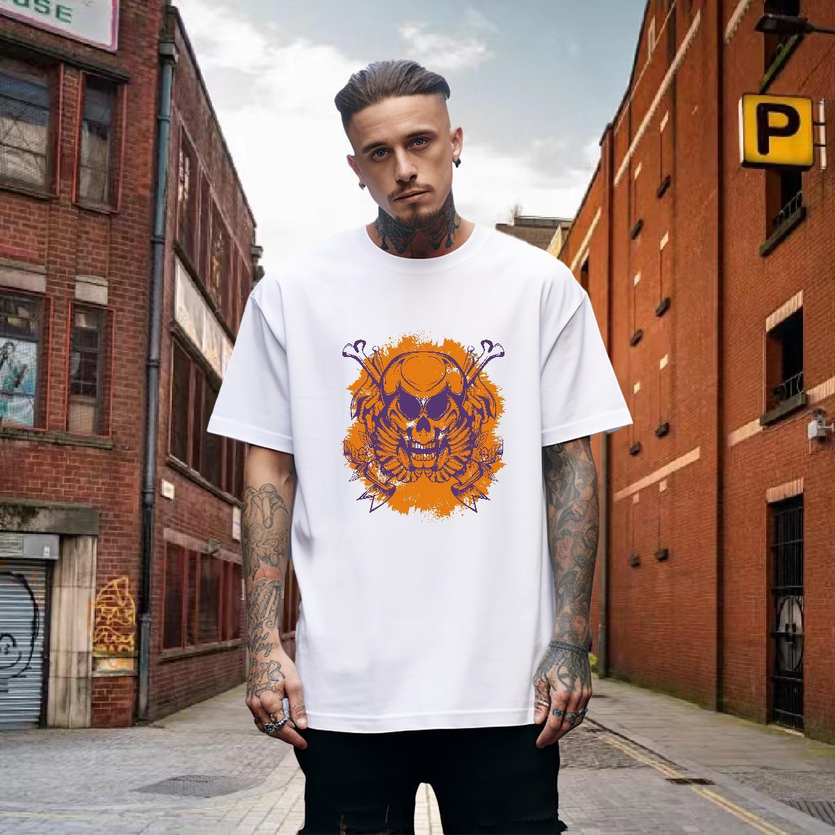 Loose Men T Shirts 230g Pure Cotton skull High Street Hip Hop Oversized 4XL Short Sleeve O-Neck Tshirt for Man Woman Fashion Tshirts