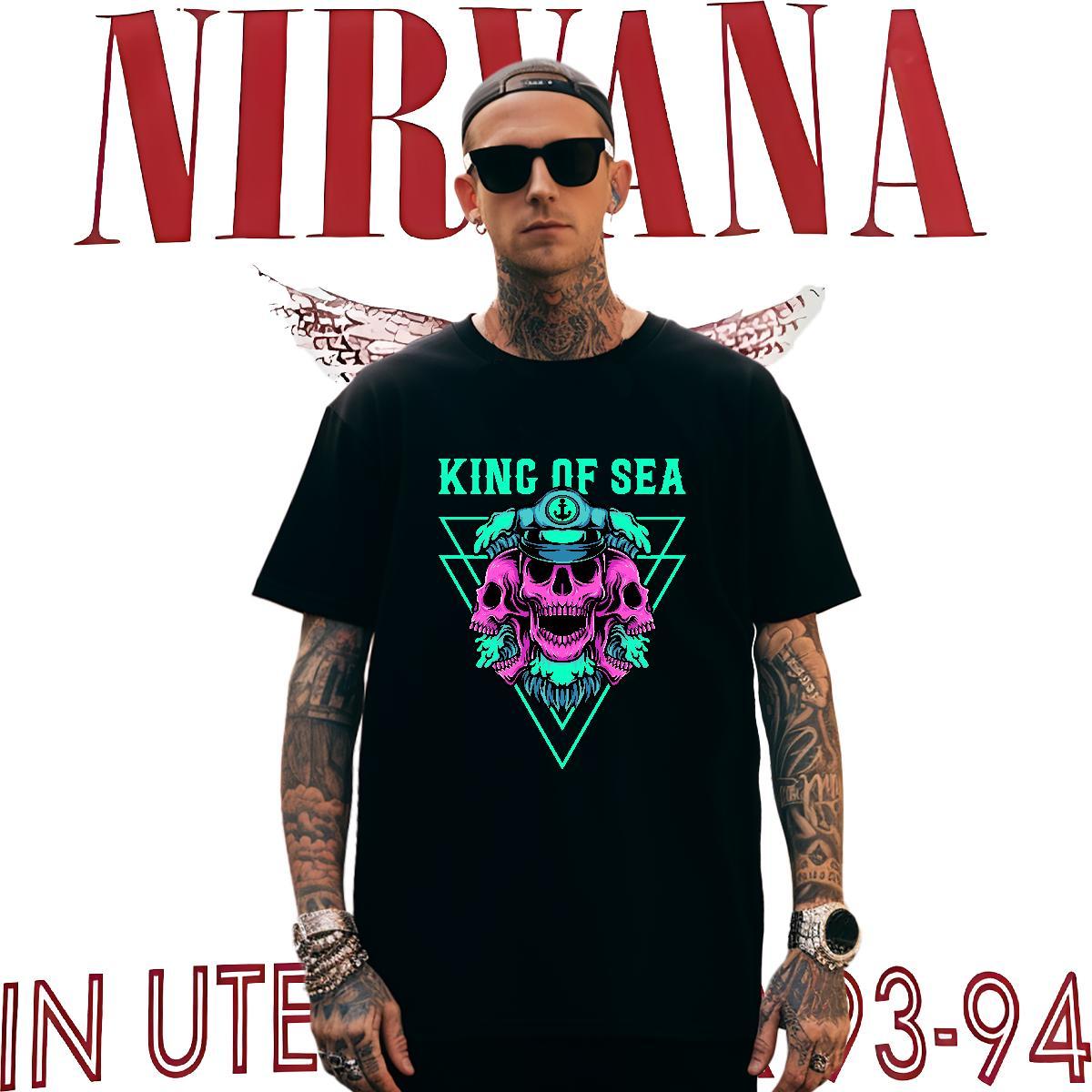 Classic T-Shirts for Men 230g 100% Cotton skull Beach Cartoon Printing L-4XL Breathable Crew Neck Men Clothes T-Shirt DIY Tee Shirt