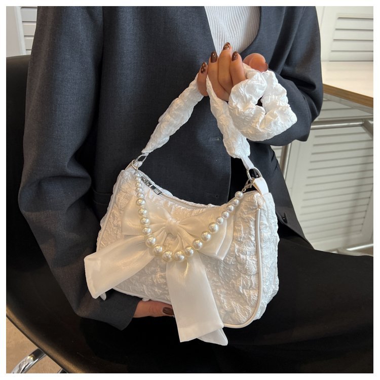 Women's textured lace pleated bag Korean style simple casual single shoulder armpit bag