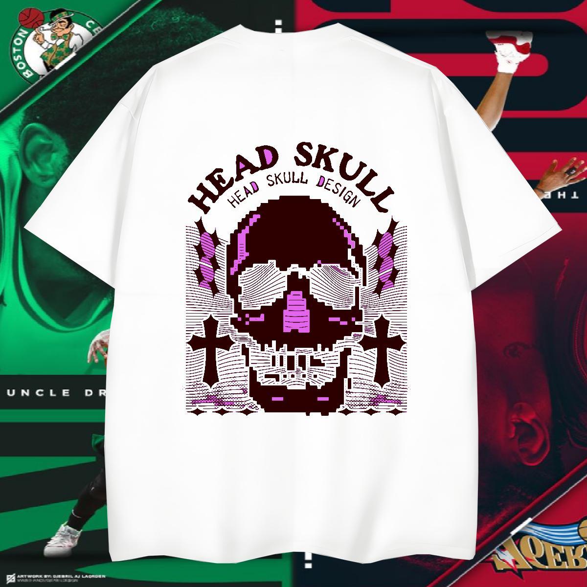 Classic T-Shirts for Men 230g Pure Cotton skull Street wear Hip Hop Black Oversized Breathable Crew Neck Men Tops Tees Free Shipping Wear
