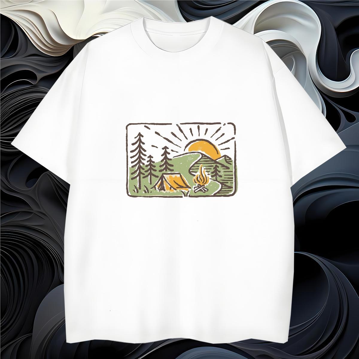 Cool Mens T Shirts 230g Pure Cotton mountains Street Graphic Breathable Short Sleeve Men Tops Tees Fashion Designer Tees Shirts