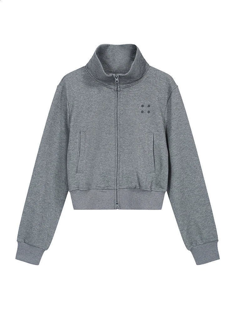 Arrival 100 Cotton Women Short Sweatshirt Casual Long Sleeve Zipper Up Running Sweatshirt Black Grey Cardigan Korean Fashion 240824