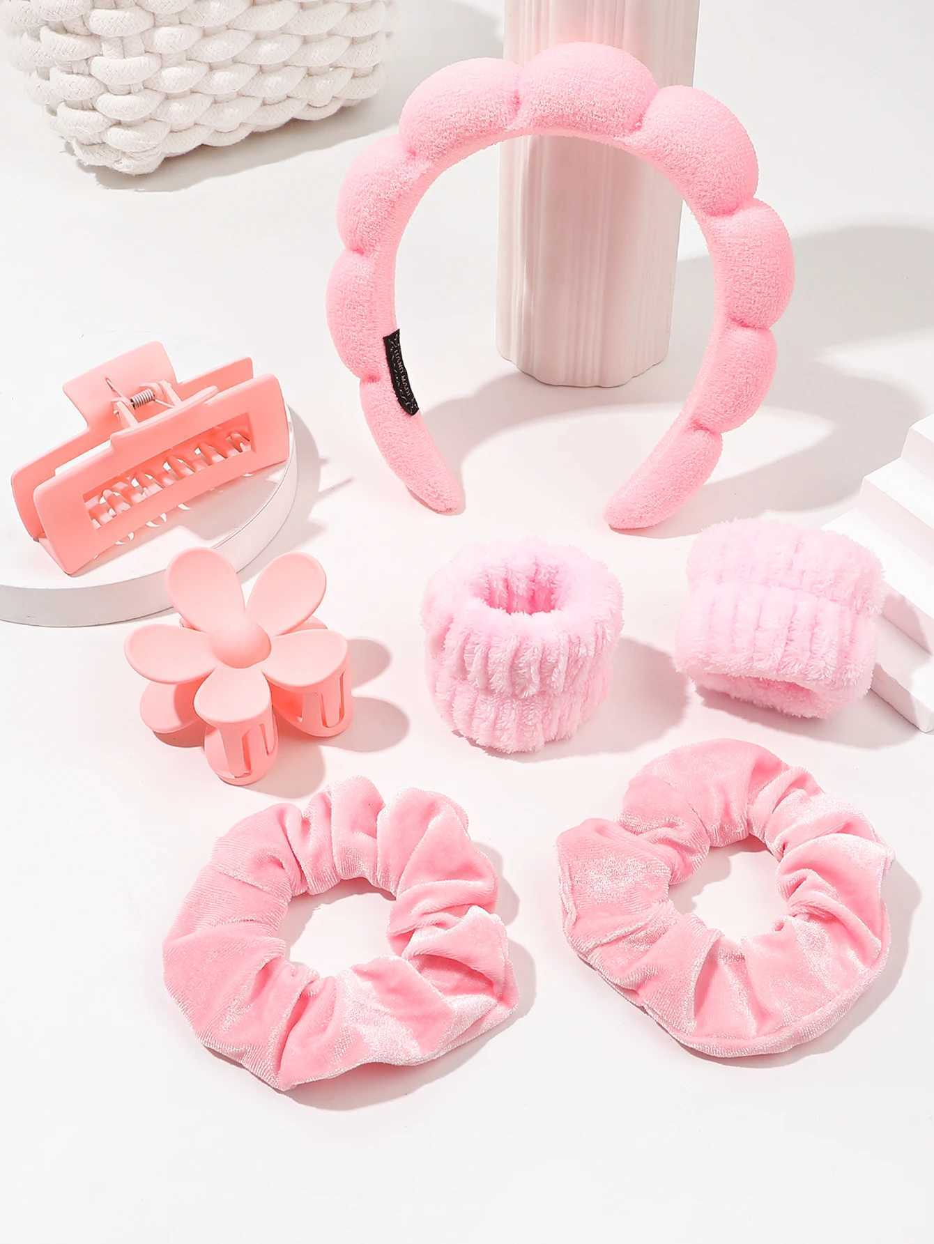 Spa headband and wristband set for skin care headband used for face washing facial hair clips thick hair cute fluffy sponge bubble makeup W240816