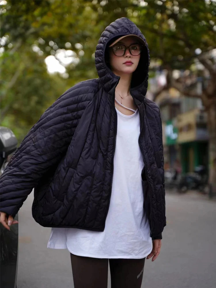 Lagabogy AutumnWinter Womens Oversized Inflatable Jacket Short and Lightweight 90% White Duck Down Hooded Warm Park Coat 240823